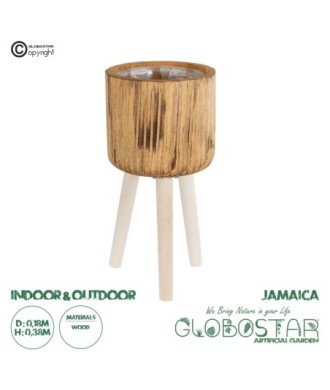 GloboStar® Artificial Garden JAMAICA 20553 Διακοσμητικό Ξύλινο Κασπώ Γλάστρα - Flower Pot Καφέ Φ18 x Υ38cm